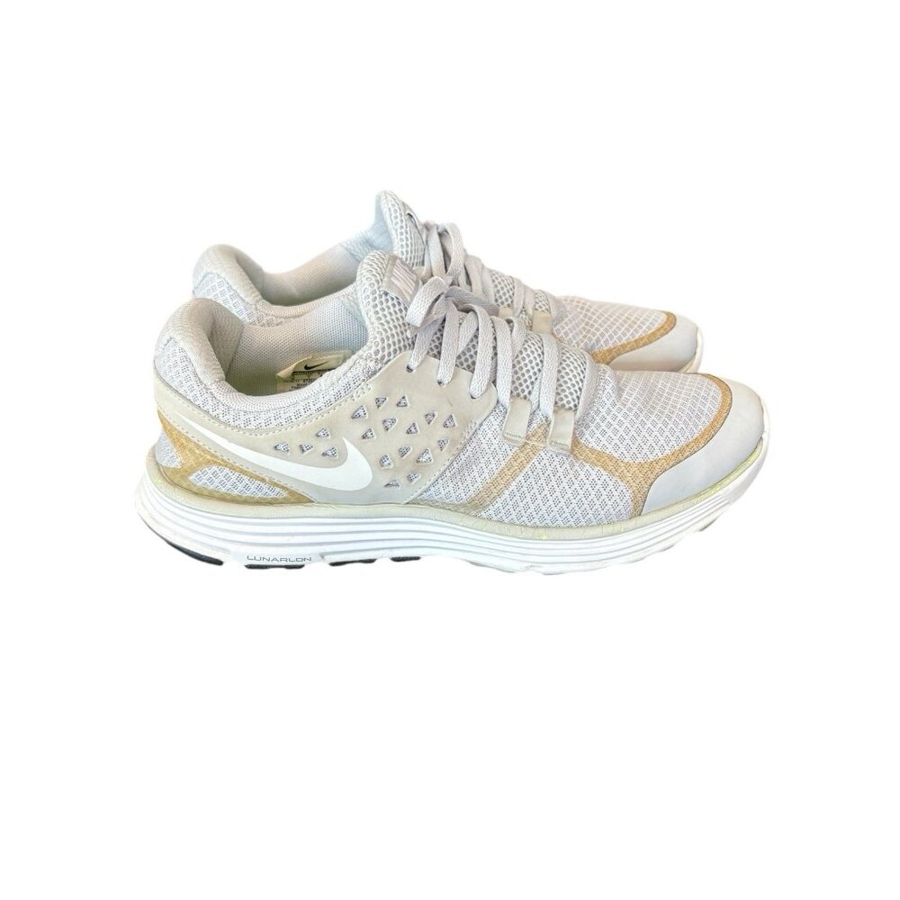 Nike Men's Sneakers Size 8 Gray & White Lunarlon Running Walking Everyday Casual
